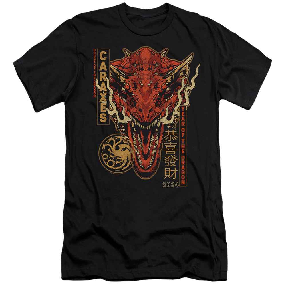 AN OFFCIALLY LICENSED HOUSE OF THE DRAGON TARGARYEN YEAR OF THE DRAGON MEN'S PREMIUM SLIM FIT T-SHIRT BLACK