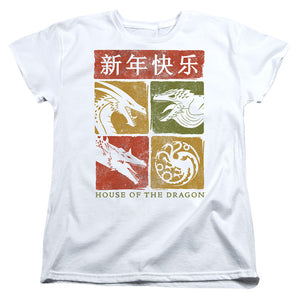 AN OFFCIALLY LICENSED HOUSE OF THE DRAGON YEAR OF THE DRAGON GRID WOMEN'S REGULAR FIT T-SHIRT WHITE