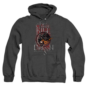 AN OFFCIALLY LICENSED GAME OF THRONES FIRE CANNOT KILL A DRAGON ADULT UNISEX HEATHER PULLOVER HOODIE BLACK