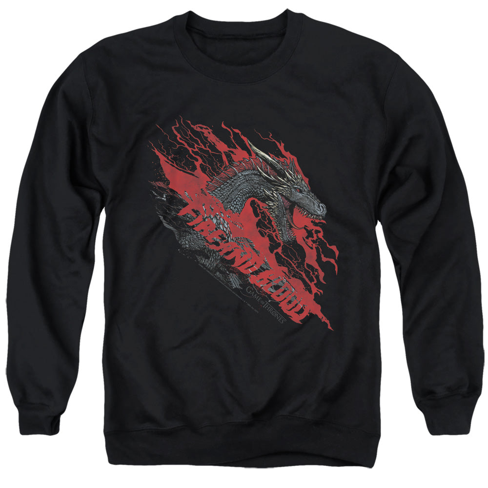 AN OFFCIALLY LICENSED GAME OF THRONES FIRE AND BLOOD DRAGON ADULT UNISEX CREWNECK SWEATSHIRT BLACK
