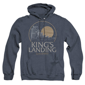 AN OFFCIALLY LICENSED GAME OF THRONES KINGS LANDING ADULT UNISEX HEATHER PULLOVER HOODIE NAVY