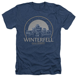 AN OFFCIALLY LICENSED GAME OF THRONES WINTERFELL MEN'S HEATHER T-SHIRT NAVY