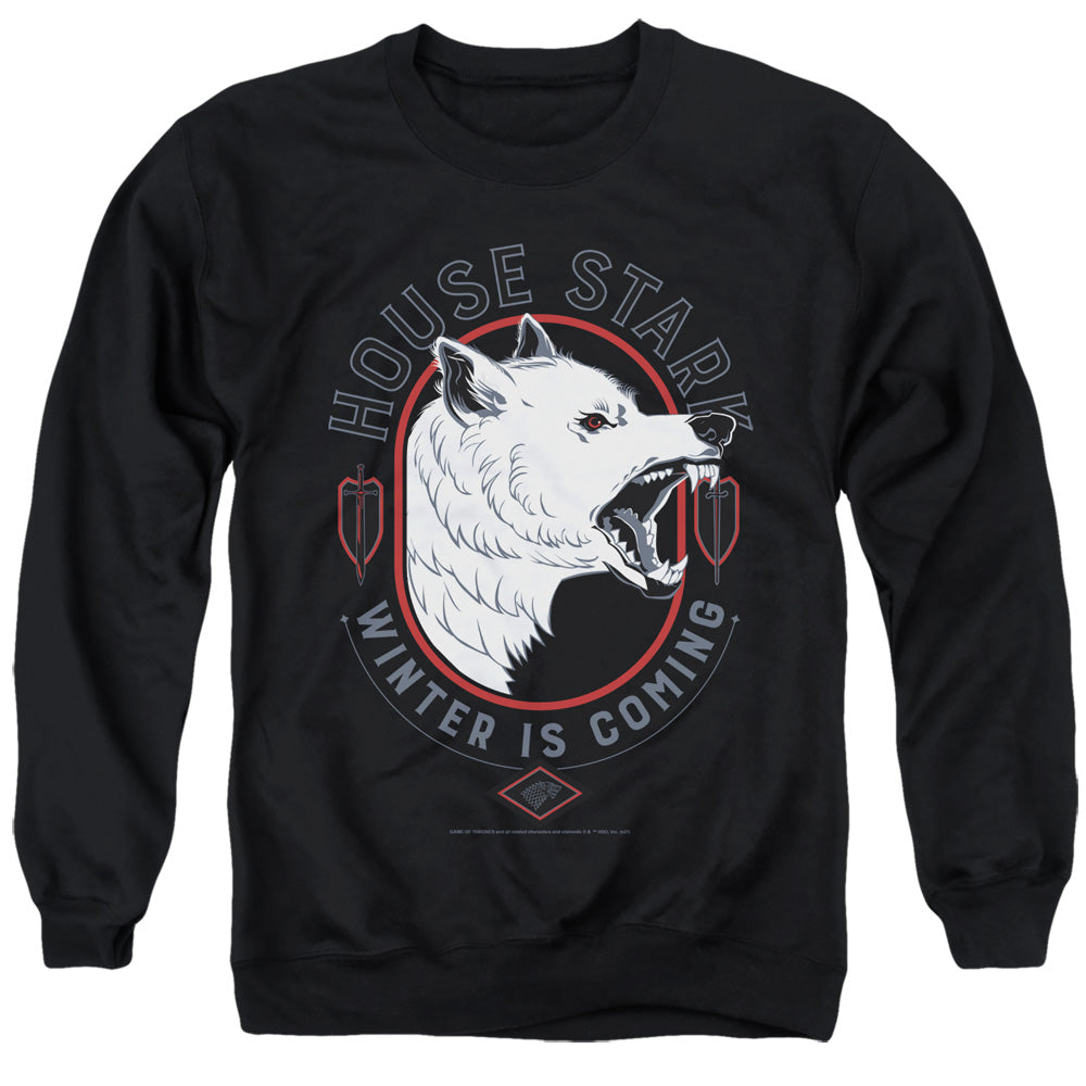 AN OFFCIALLY LICENSED GAME OF THRONES HOUSE STARK WINTER IS COMING ADULT UNISEX CREWNECK SWEATSHIRT BLACK