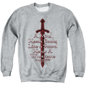 AN OFFCIALLY LICENSED GAME OF THRONES THE MIND NEEDS BOOKS ADULT UNISEX CREWNECK SWEATSHIRT ATHLETIC HEATHER