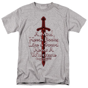 AN OFFCIALLY LICENSED GAME OF THRONES THE MIND NEEDS BOOKS MEN'S REGULAR FIT T-SHIRT ATHLETIC HEATHER