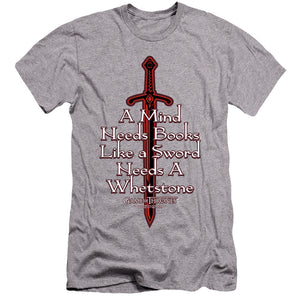 AN OFFCIALLY LICENSED GAME OF THRONES THE MIND NEEDS BOOKS MEN'S PREMIUM SLIM FIT T-SHIRT ATHLETIC HEATHER