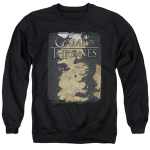 AN OFFCIALLY LICENSED GAME OF THRONES SERIES MAP ADULT UNISEX CREWNECK SWEATSHIRT BLACK
