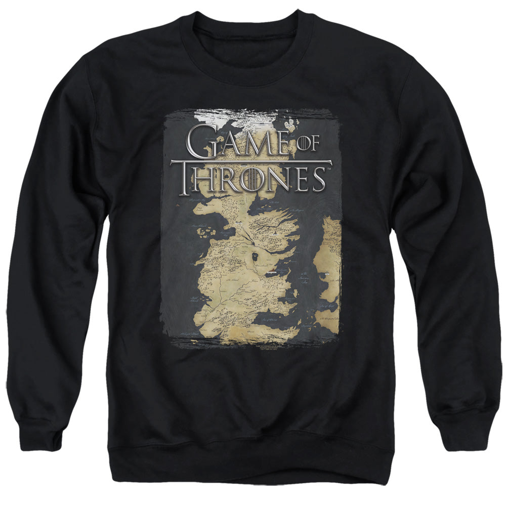 AN OFFCIALLY LICENSED GAME OF THRONES SERIES MAP ADULT UNISEX CREWNECK SWEATSHIRT BLACK