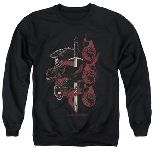 AN OFFCIALLY LICENSED GAME OF THRONES TARGARYEN DRAGONS ADULT UNISEX CREWNECK SWEATSHIRT BLACK