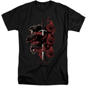 AN OFFCIALLY LICENSED GAME OF THRONES TARGARYEN DRAGONS MEN'S TALL FIT T-SHIRT BLACK