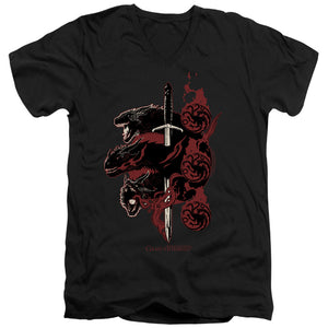 AN OFFCIALLY LICENSED GAME OF THRONES TARGARYEN DRAGONS MEN'S V-NECK T-SHIRT BLACK
