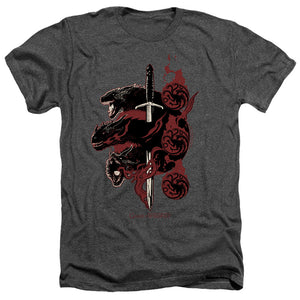 AN OFFCIALLY LICENSED GAME OF THRONES TARGARYEN DRAGONS MEN'S HEATHER T-SHIRT CHARCOAL