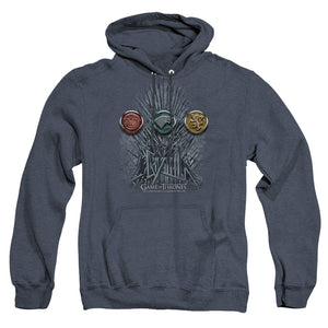 AN OFFCIALLY LICENSED GAME OF THRONES FOR THE THRONE SIGILS ADULT UNISEX HEATHER PULLOVER HOODIE NAVY