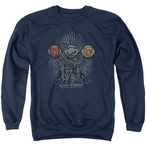 AN OFFCIALLY LICENSED GAME OF THRONES FOR THE THRONE SIGILS ADULT UNISEX CREWNECK SWEATSHIRT NAVY