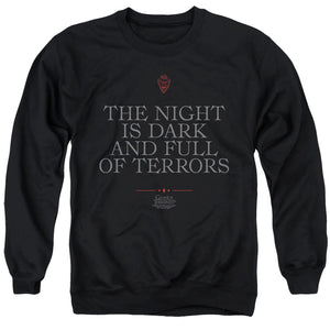 AN OFFCIALLY LICENSED GAME OF THRONES NIGHT IS DARK ADULT UNISEX CREWNECK SWEATSHIRT BLACK