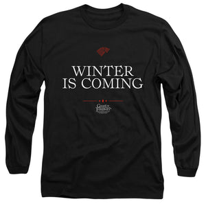 AN OFFCIALLY LICENSED GAME OF THRONES WINTER IS COMING TEXT MEN'S LONG SLEEVE T-SHIRT BLACK