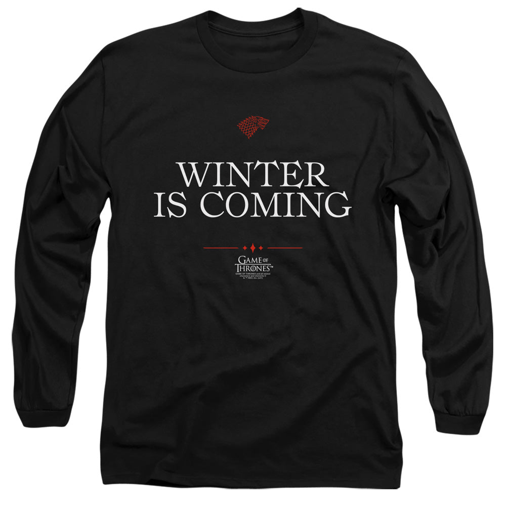 AN OFFCIALLY LICENSED GAME OF THRONES WINTER IS COMING TEXT MEN'S LONG SLEEVE T-SHIRT BLACK
