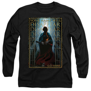 AN OFFCIALLY LICENSED GAME OF THRONES YOUR NAME WILL DISAPPEAR MEN'S LONG SLEEVE T-SHIRT BLACK