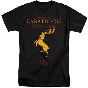 AN OFFCIALLY LICENSED GAME OF THRONES HOUSE BARATHEON SIGIL MEN'S TALL FIT T-SHIRT BLACK