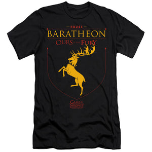 AN OFFCIALLY LICENSED GAME OF THRONES HOUSE BARATHEON SIGIL MEN'S PREMIUM SLIM FIT T-SHIRT BLACK