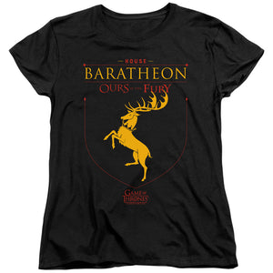 AN OFFCIALLY LICENSED GAME OF THRONES HOUSE BARATHEON SIGIL WOMEN'S REGULAR FIT T-SHIRT BLACK