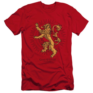 AN OFFCIALLY LICENSED GAME OF THRONES LANNISTER BURST SIGIL MEN'S PREMIUM SLIM FIT T-SHIRT RED