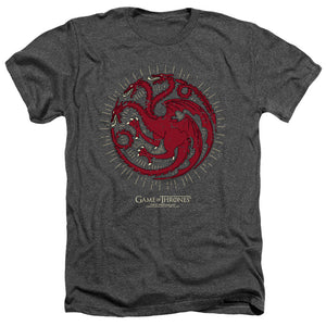 AN OFFCIALLY LICENSED GAME OF THRONES TARGARYEN BURST SIGIL MEN'S HEATHER T-SHIRT CHARCOAL