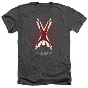AN OFFCIALLY LICENSED GAME OF THRONES BOLTON BURST SIGIL MEN'S HEATHER T-SHIRT CHARCOAL