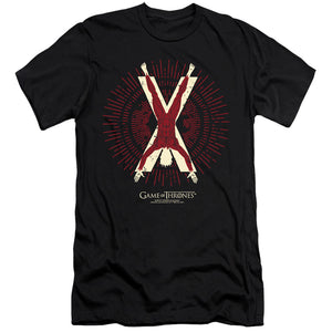 AN OFFCIALLY LICENSED GAME OF THRONES BOLTON BURST SIGIL MEN'S PREMIUM SLIM FIT T-SHIRT BLACK