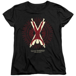 AN OFFCIALLY LICENSED GAME OF THRONES BOLTON BURST SIGIL WOMEN'S REGULAR FIT T-SHIRT BLACK