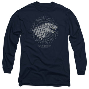 AN OFFCIALLY LICENSED GAME OF THRONES STARK BURST SIGILS MEN'S LONG SLEEVE T-SHIRT NAVY