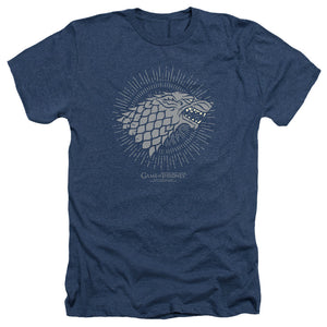 AN OFFCIALLY LICENSED GAME OF THRONES STARK BURST SIGILS MEN'S HEATHER T-SHIRT NAVY