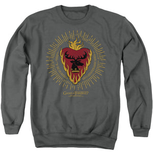 AN OFFCIALLY LICENSED GAME OF THRONES STANNIS BARATHEON BURST SIGILS ADULT UNISEX CREWNECK SWEATSHIRT CHARCOAL