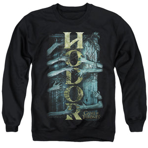 AN OFFCIALLY LICENSED GAME OF THRONES HODOR ADULT UNISEX CREWNECK SWEATSHIRT BLACK