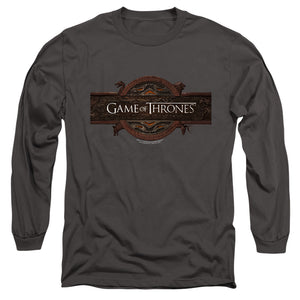 AN OFFCIALLY LICENSED GAME OF THRONES TITLE SEQUENCE LOGO MEN'S LONG SLEEVE T-SHIRT CHARCOAL