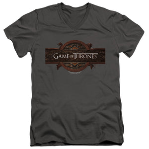 AN OFFCIALLY LICENSED GAME OF THRONES TITLE SEQUENCE LOGO MEN'S V-NECK T-SHIRT CHARCOAL