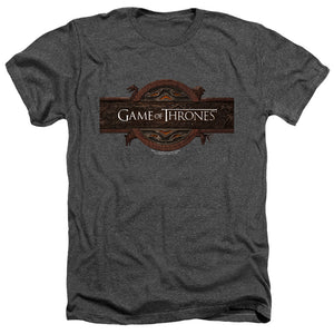 AN OFFCIALLY LICENSED GAME OF THRONES TITLE SEQUENCE LOGO MEN'S HEATHER T-SHIRT CHARCOAL
