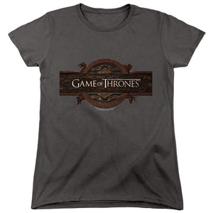 AN OFFCIALLY LICENSED GAME OF THRONES TITLE SEQUENCE LOGO WOMEN'S REGULAR FIT T-SHIRT CHARCOAL