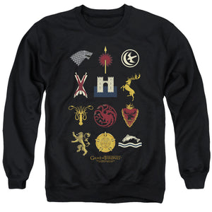 AN OFFCIALLY LICENSED GAME OF THRONES HOUSE SIGILS ADULT UNISEX CREWNECK SWEATSHIRT BLACK