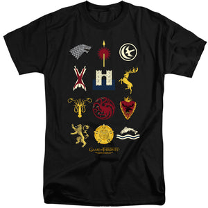 AN OFFCIALLY LICENSED GAME OF THRONES HOUSE SIGILS MEN'S TALL FIT T-SHIRT BLACK