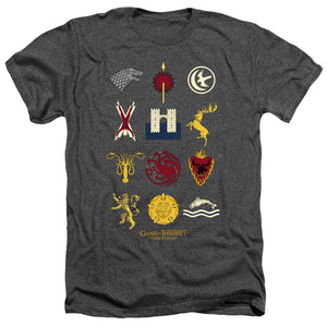 AN OFFCIALLY LICENSED GAME OF THRONES HOUSE SIGILS MEN'S HEATHER T-SHIRT CHARCOAL