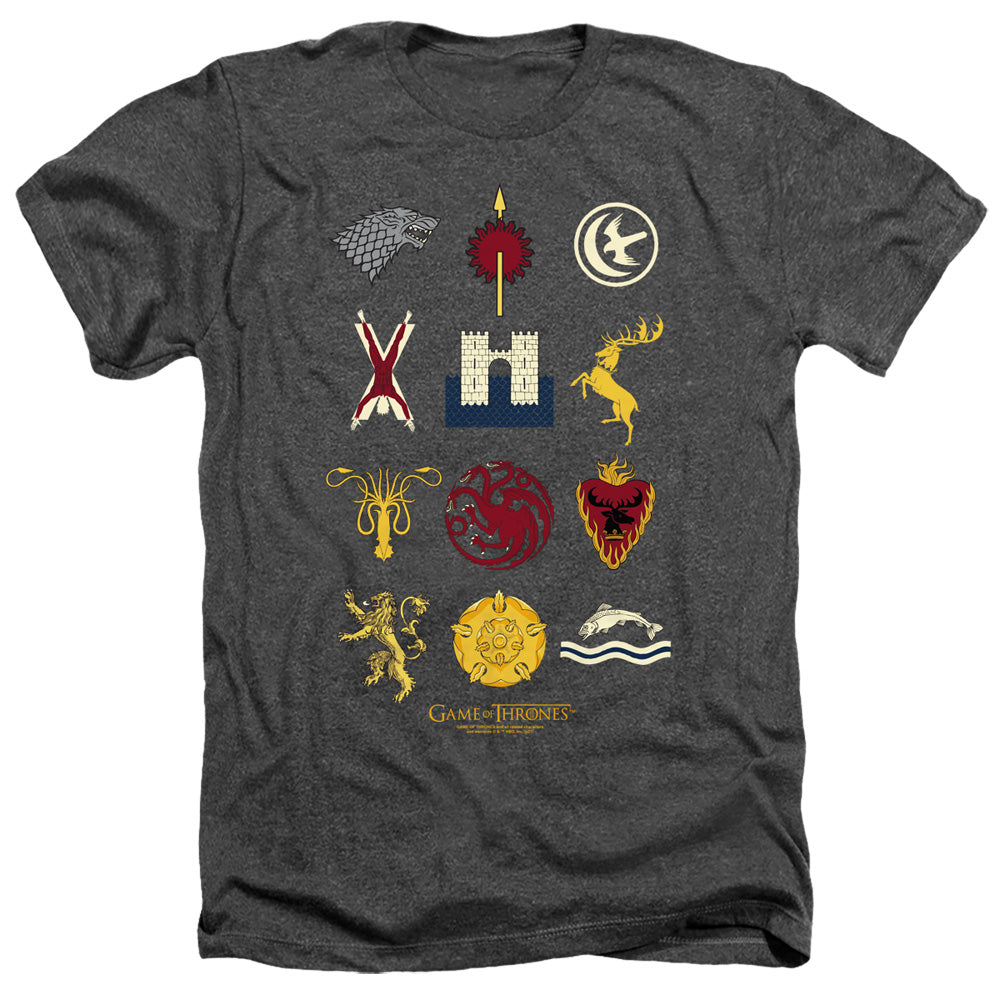 AN OFFCIALLY LICENSED GAME OF THRONES HOUSE SIGILS MEN'S HEATHER T-SHIRT CHARCOAL
