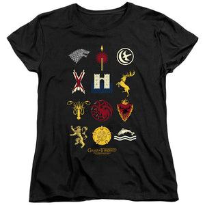 AN OFFCIALLY LICENSED GAME OF THRONES HOUSE SIGILS WOMEN'S REGULAR FIT T-SHIRT BLACK