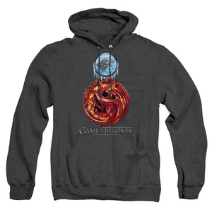 AN OFFCIALLY LICENSED GAME OF THRONES COMBINED TARGARYN AND STARK ADULT UNISEX HEATHER PULLOVER HOODIE BLACK