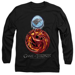 AN OFFCIALLY LICENSED GAME OF THRONES COMBINED TARGARYN AND STARK MEN'S LONG SLEEVE T-SHIRT BLACK