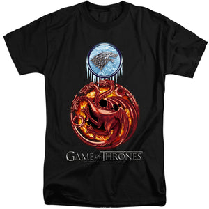 AN OFFCIALLY LICENSED GAME OF THRONES COMBINED TARGARYN AND STARK MEN'S TALL FIT T-SHIRT BLACK