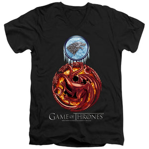 AN OFFCIALLY LICENSED GAME OF THRONES COMBINED TARGARYN AND STARK MEN'S V-NECK T-SHIRT BLACK