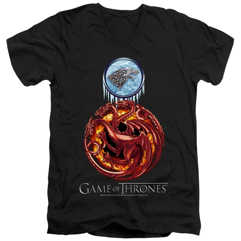 AN OFFCIALLY LICENSED GAME OF THRONES COMBINED TARGARYN AND STARK MEN'S V-NECK T-SHIRT BLACK