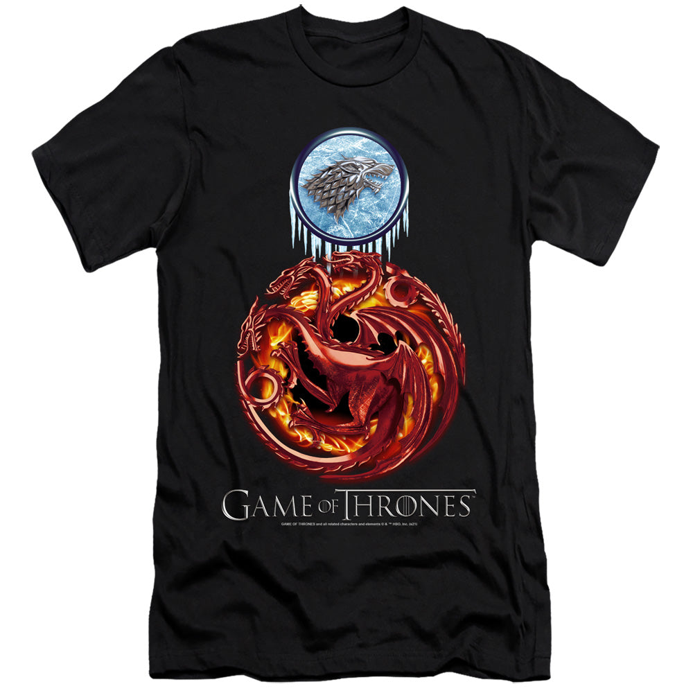 AN OFFCIALLY LICENSED GAME OF THRONES COMBINED TARGARYN AND STARK MEN'S PREMIUM SLIM FIT T-SHIRT BLACK
