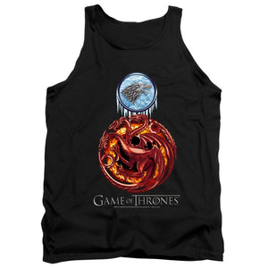 AN OFFCIALLY LICENSED GAME OF THRONES COMBINED TARGARYN AND STARK ADULT UNISEX TANK TOP BLACK